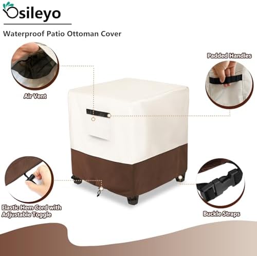Waterproof Patio Ottoman Cover, Square Patio Small Side Table Cover, Heavy Duty - Image 4