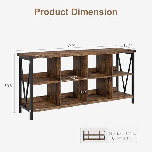 62 in Industrial 3-Tier Metal Horizontal Bookshelf - Image 2