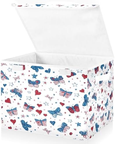 Bolaz Storage Bins with Lids and Handles, Butterfly Flag Stars Pattern Storage by Unknown