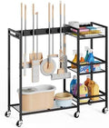 Broom Holder with Cleaning Supplies Organizer, Movable Broom Closet Storage by BORISI
