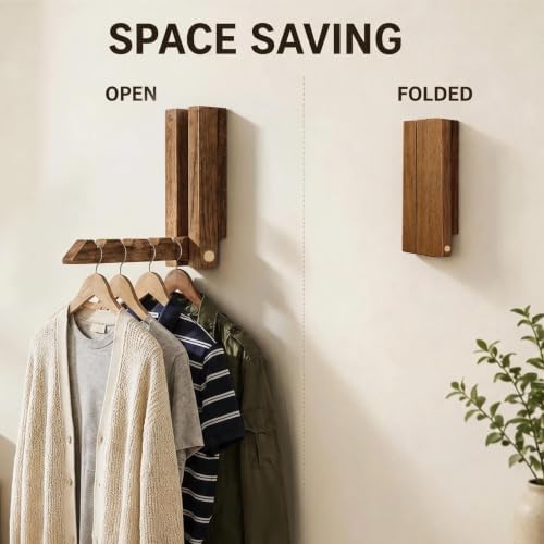 2 Pack Wall Mounted Drying Rack, Laundry Drying Rack, Foldable Wooden Wall - Image 4