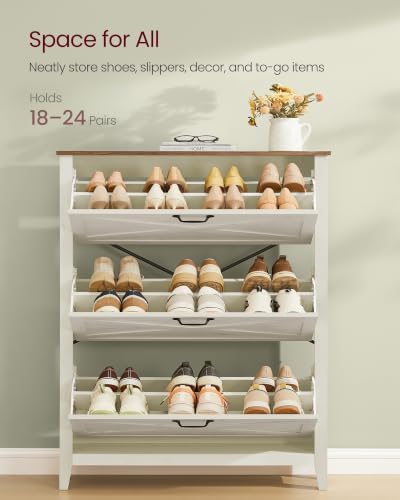 VASAGLE Farmhouse Shoe Cabinet, Narrow Storage Organizer, 3 Flip Drawers - Image 5