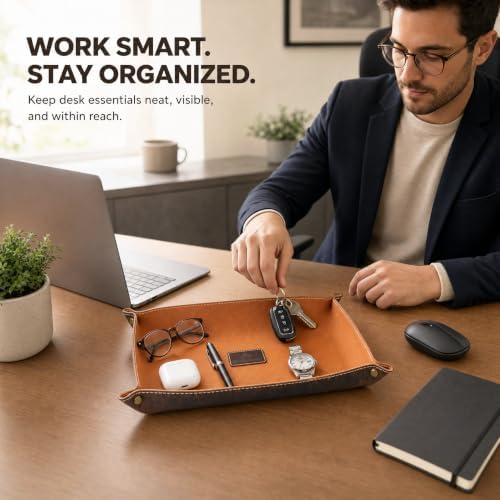 Leather Valet Tray for Men – Genuine Leather Catchall Tray EDC Organizer for - Image 2