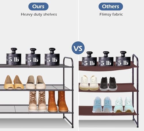 KEETDY Long 3 Tier Shoe Rack for Closet Wide Shoe Storage Organizer Stackable - Image 3