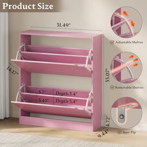 BORNOON Shoe Cabinet with 2 Flip Drawers, Slim Narrow Shoe Storage Cabinet - Image 2