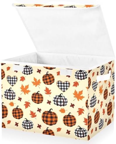 Bolaz Storage Bins with Lids and Handles, Pumpkin Maple Leaf Pattern Storage by Unknown