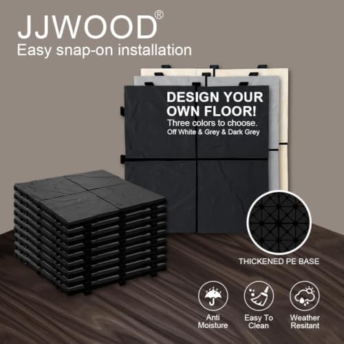 JJWOOD Stone-Look Interlocking Deck Tiles, Matte Rock Texture Outdoor Floor - Image 2