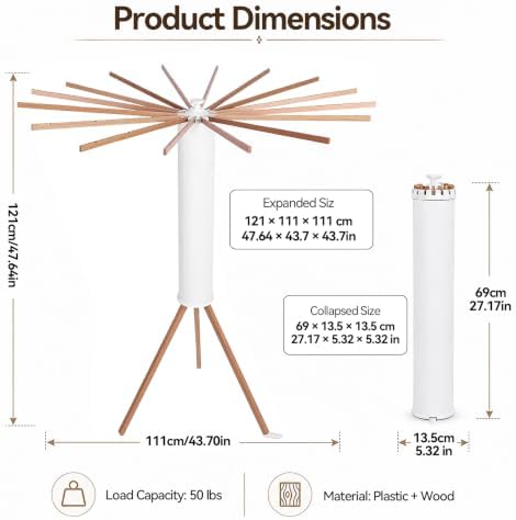 Cuteam Tripod Clothes Drying Rack, Foldable Rotary Laundry Drying Rack - Image 5