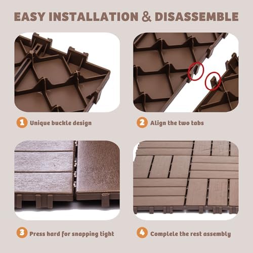 68 Pcs Interlocking Deck Tile, 61.60 Sq.Ft Deck Flooring Outdoor Waterproof All - Image 2