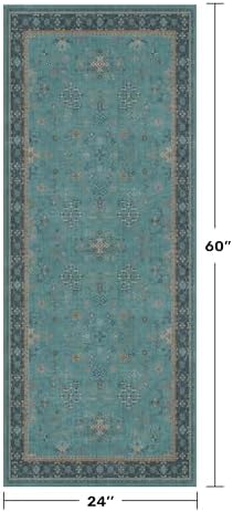 Teal Boho 2x5 Non Slip Small Kitchen Rug Runner - Image 2