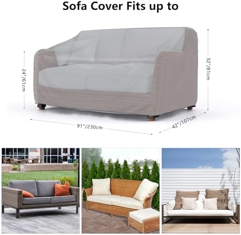 Mrrihand 3-Seater Outdoor Patio Sofa Cover Waterproof 90"W×42"D×32"H Grey - Image 2