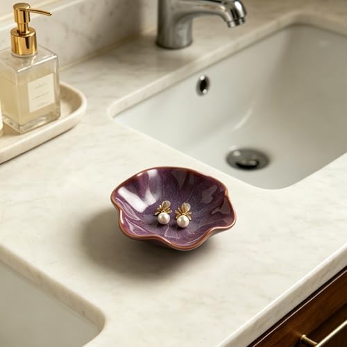 BEUNAIZER Galaxy Purple Jewelry Dish Tray, Ring Dish, Ceramic Trinket Tray - Image 3