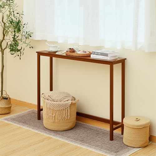 Bamboo Narrow Console Table, 39.4" Wood Small Entryway Table, Accent Slim - Image 6