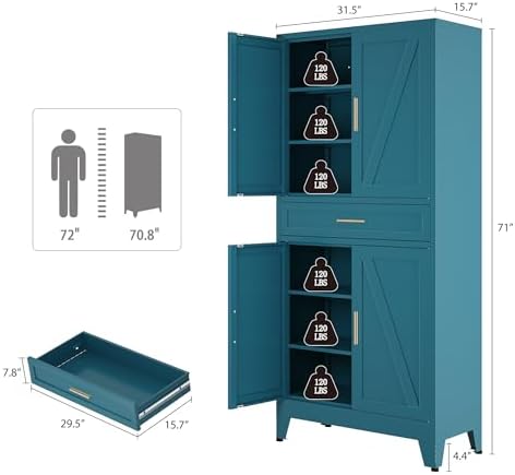 Bevivog 71" Kitchen Pantry Cabinet, Metal Storage Cabinet - Image 3