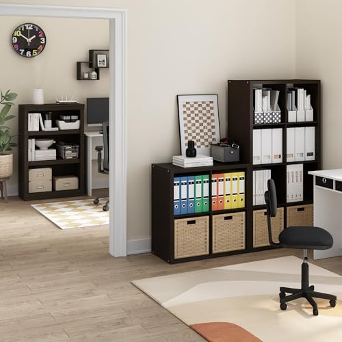 Furinno CUBICLE 4-Cube Book Shelf, Extra Thick Frame Bookshelf, Dark Oak - Image 4