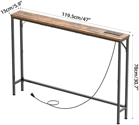 47.2" Console Table with Power Outlets, Narrow Entryway Table with Charging - Image 3