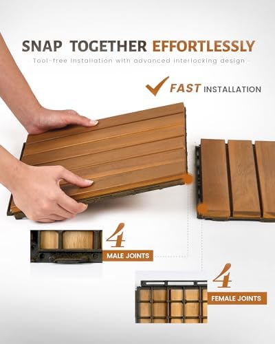 Upolana 9 PCS Interlocking Deck Tiles 12" x 12", 6 Slats Outdoor Flooring - Image 2