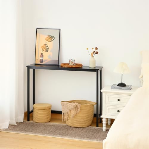 Bamboo Narrow Console Table, 39.4" Wood Small Entryway Table, Accent Slim - Image 5
