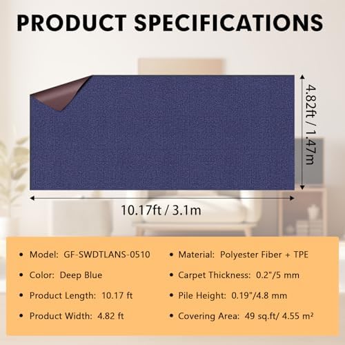 Grefinity Marine Carpet, 5 FT x 10 FT Deep Blue Indoor Outdoor Carpet - Image 2
