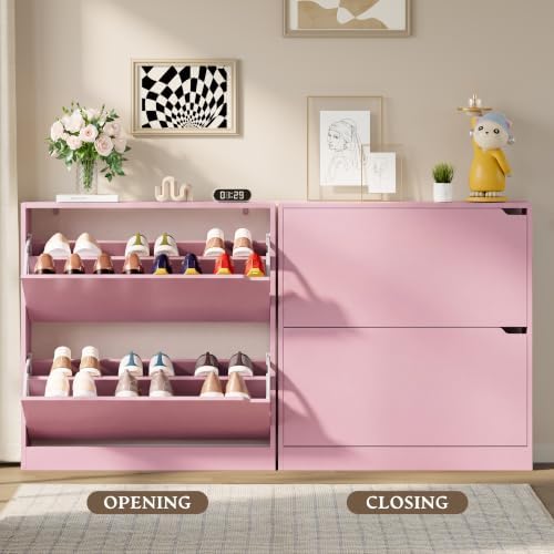 BORNOON Shoe Cabinet with 2 Flip Drawers, Slim Narrow Shoe Storage Cabinet - Image 5