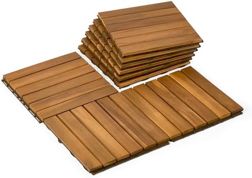 Upolana 9 PCS Interlocking Deck Tiles 12" x 12", 6 Slats Outdoor Flooring by Upolana