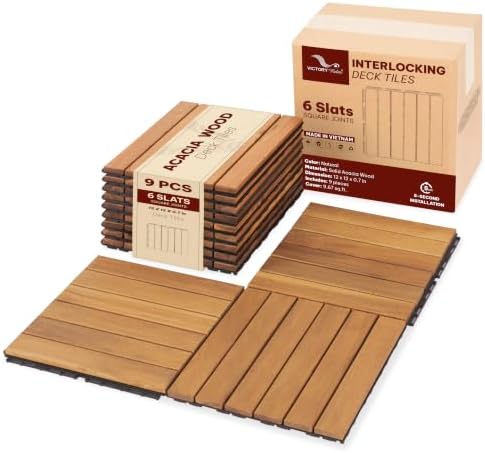 Acacia Interlocking Deck Tiles, 6 Slats, Honey Oak by VICTORYRELAX