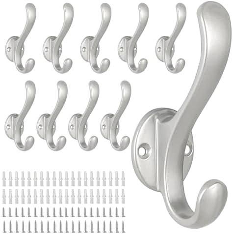 10 Pack Coat Hooks Wall Mount Heavy Duty Utility Retro Double Hooks by PEOIAOY