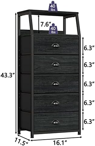 Furnulem Black Dresser for Bedroom, Fabric Dorm Tall Nightstand - Image 3