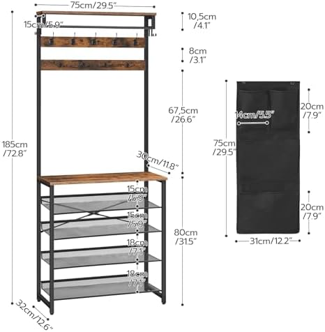HOOBRO Hall Tree with Bench, Entryway Coat Rack with Shoe Rack, Shoe and Coat - Image 5