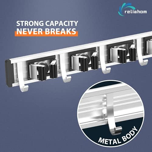 reliahom Broom Holder Wall Mount Mop Hanger Tools organizer 4Racks 5Hooks - Image 2