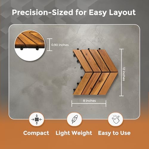 Majestick Goods 8-Pack Herringbone Acacia Wood Interlocking Deck Tiles - Image 2