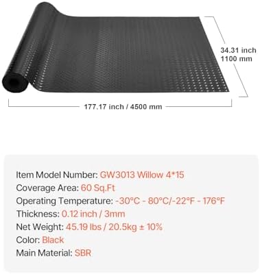 VEVOR Rubber Flooring Roll, 4 x 15 ft SBR Diamond-Plate Rubber Mat, 3mm - Image 7