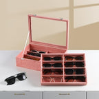 Frebeauty 16-Slot Sunglass Organizer Box, 2 Layer Velvet Sunglasses Holder - Image 2