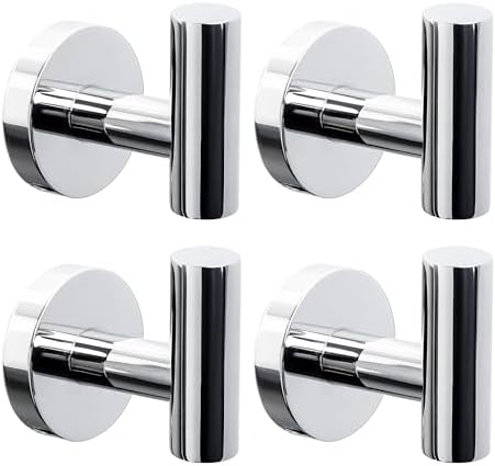 4 Pack Bath Towel Hooks, Wall Mount Towel Holder Chrome Finish Towel Rack by Homagic