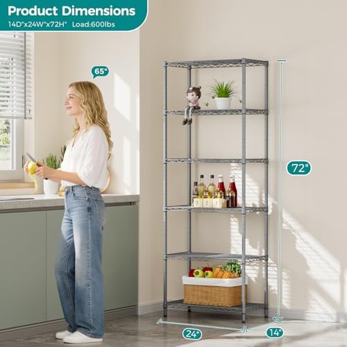 SINGAYE 6 Metal Shelves Wire Shelving Storage Shelf Adjustable Unit Pantry - Image 3