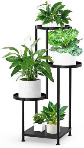 4 Tier Plant Stand Indoor Outdoor, Metal Shelf Holder Corner Black by YOCOMEY