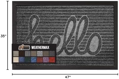 GORILLA GRIP WeatherMAX Door Mat, Indoor Outdoor, Dark Gray Hello - Image 2