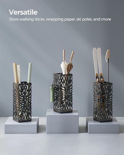SONGMICS Umbrella Stand, Steel Square, Detachable Drip Tray, 4 Hooks - Image 7