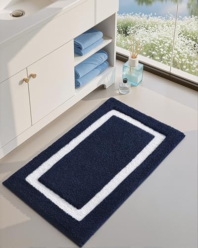 Color&Geometry Navy Blue Bathroom Rugs 30x20, Extra Soft Absorbent Microfiber - Image 5