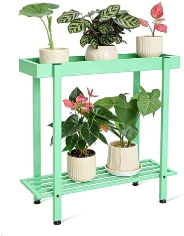 Honla Metal Plant Stand Indoor Outdoor, 2 Tier Tall Plant Table, Mint Green by Honla