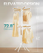SONGMICS Clothes Drying Rack, Foldable Steel Airer, Bamboo Hanging Rods - Image 4
