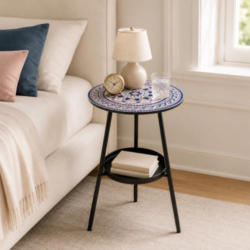 2-Tier Metal Outdoor Side Tables 13.5" Round End Tables - Image 7