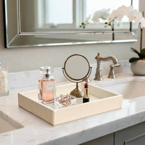 HofferRuffer Faux Leather Vanity Tray, Elegant Desktop Storage Organizer - Image 5