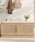 Akxomel 39.4" Fluted Shoe Storage Bench 2 Doors Wooden Entryway Bench Oak by Akxomel