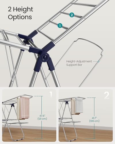 SONGMICS Clothes Drying Rack, Foldable Metal Airer, 51.2 x 19.3 x 61.8 in - Image 4