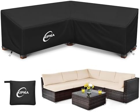 Kipiea Patio V-Shaped Sectional Sofa Cover, 420D Heavy-Duty Oxford Fabric by Kipiea