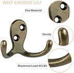 Homanu 14 Pack Antique Brass Double Prong Coat Hooks - Image 4