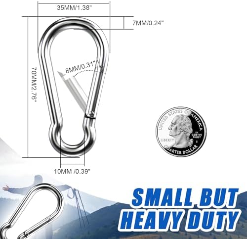 10pcs 2.75 inch Small 304 Stainless Steel Carabiner Clip Hooks Spring Snap - Image 3