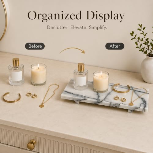 White Marble Pedestal Tray, 13.8-Inch Organizer - Image 6