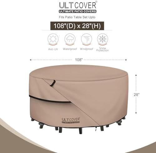 ULTCOVER Waterproof Round Patio Table Cover 108 inch - Image 2